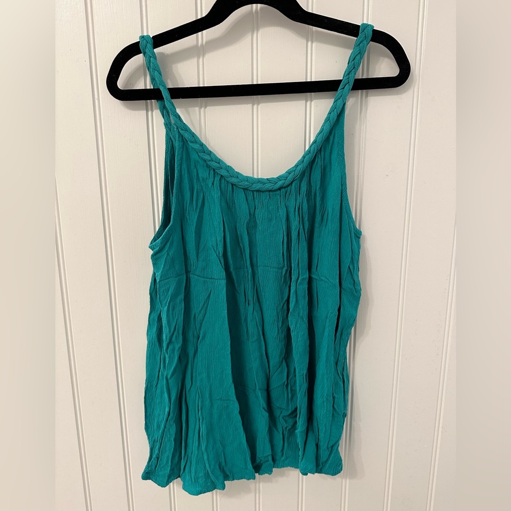 Blue flowy tank top with braided straps, size XS